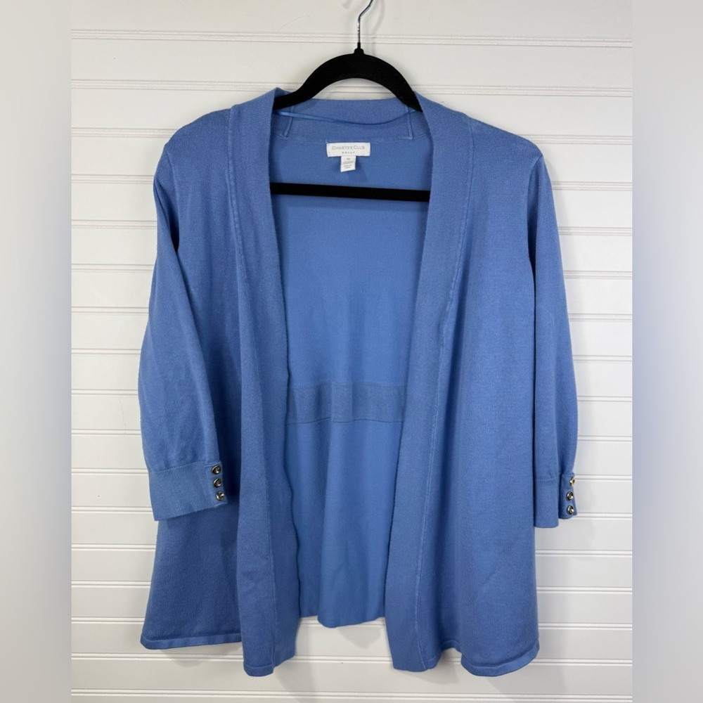 Charter Club womens periwinkle blue open Cardigan sweater. 3/4 sleeves. Size 0X - Picture 1 of 4
